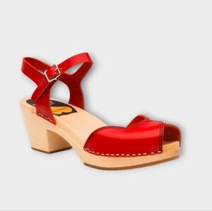Swedish Hasbeens Red Leather 840 Heart High Platform Heeled Sandals EU 40